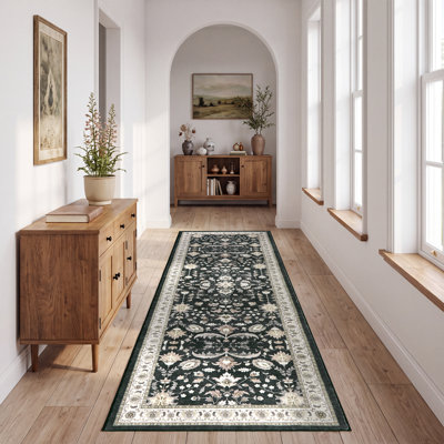 Tapis oriental lavable à la machine avec envers en caoutchouc antidérapant et résistant aux taches, idéal pour le salon, la salle à manger, la chambre ou le bureau.