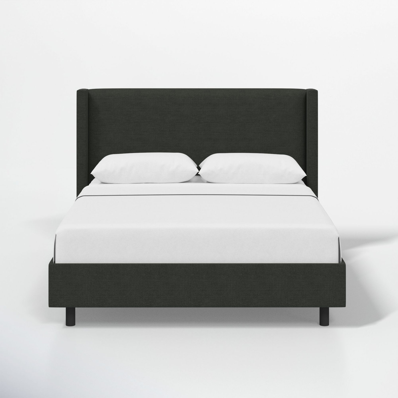 Hanson Upholstered Wingback Platform Bed, Queen, Classic Black Linen