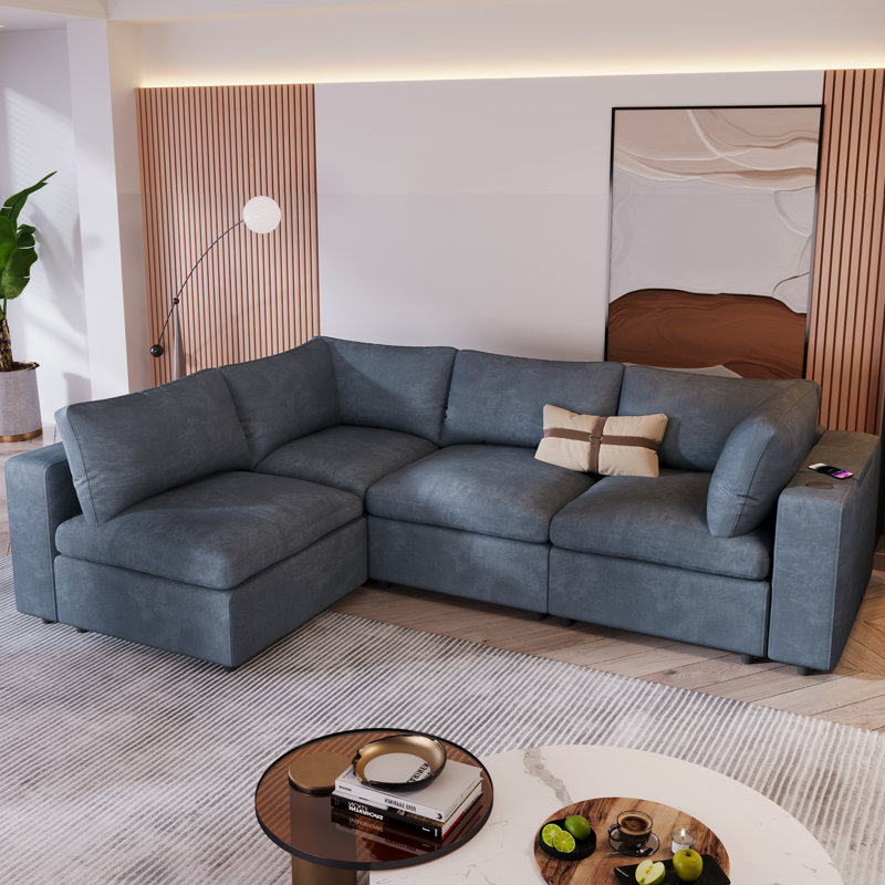 Dextin Upholstered L-Shaped Sectional Reversible, Gray 100% Polyester