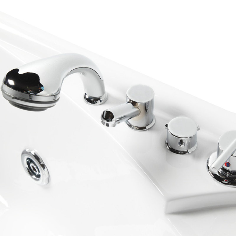 60'' White Acrylic Corner Whirlpool Bathtub with Glass Panel