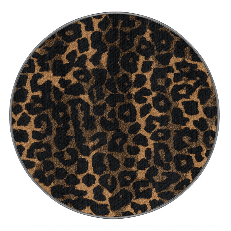  Washable Black African Leopard Big Cats Area Rug, Round 6'