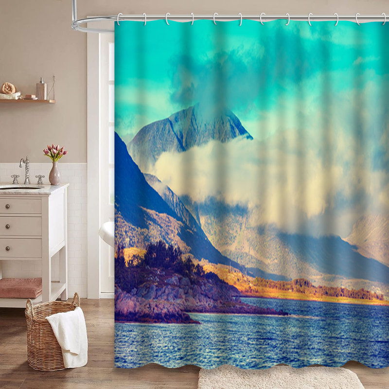 Rideau de douche à 12 crochets avec coucher de soleil et paysage arctique, L 72 po x l 84 po