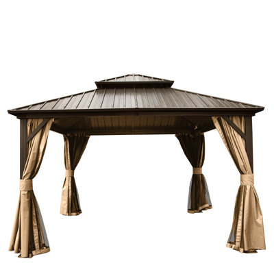 Pavillon de jardin 12 pi X brun avec double toit en acier galvanisé et aluminium, pour une expérience extérieure luxueuse