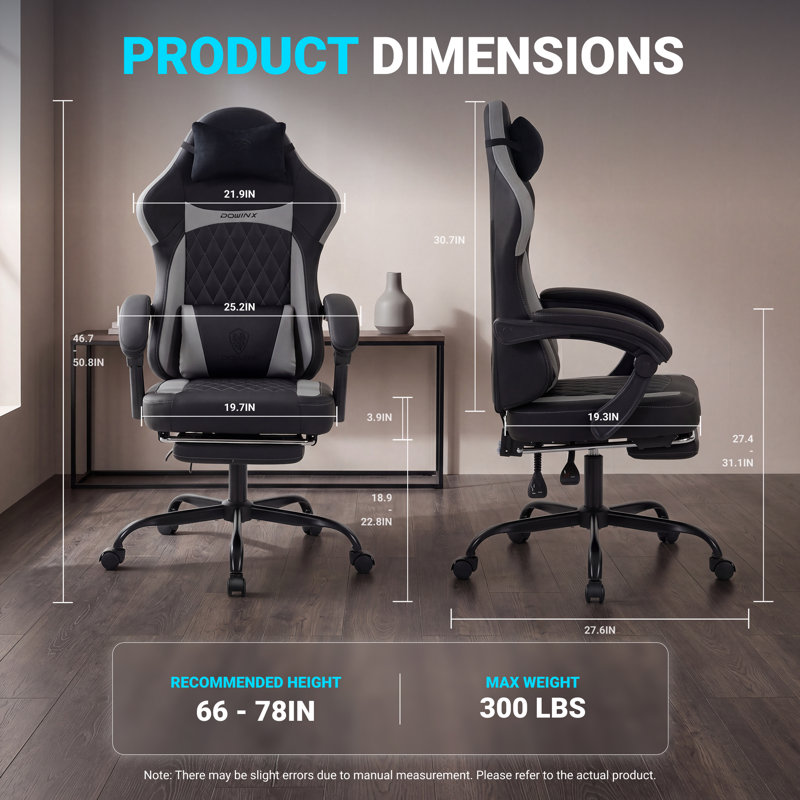 Ergonomic Gaming Chair With Pocket Spring Cushion & Massage Lumbar Support - High Back Office Computer Chair With Footrest For Adults, 300LBS Capacity, Leather Design