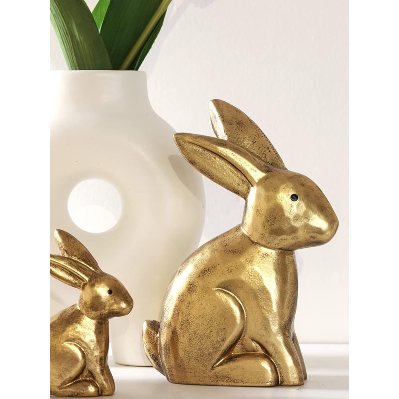 Figurines de lapin doré, décor de lapin en bois, ensemble de 2 petites figurines de lapin de Pâques, décorations de Pâques rétro, décorations de lapin pour la maison, décor de printemps, cadeau