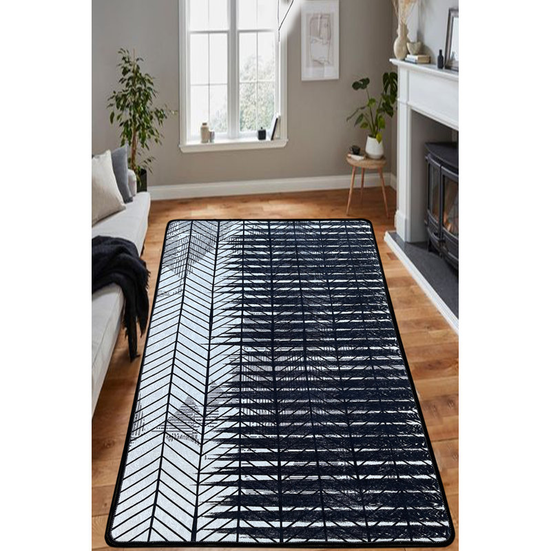 Tapis antibactérien 100% polyester 2,6 po x 4,9 pi, hauteur des poils: 0,4 po | Dessous antidérapant, lavable à la machine à 86 ° F | Design élégant noir, bleu marine et blanc, durable et facile à entretenir pour la décoration intérieure