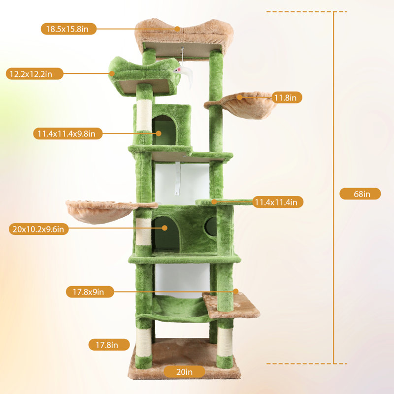 Arbre à chat 68 pouces à 6 niveaux avec coussins amovibles pour un espace propre et frais, poteaux à griffer affûtant les griffes, hamacs confortables et confortables, tour autoportante, 50 69 grands, particules