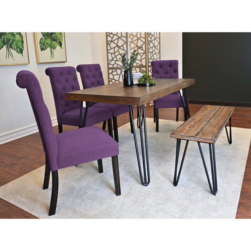 6 Collection de salle à manger: table en épingle à cheveux, 4 chaises et arrangement moderne, Mauve