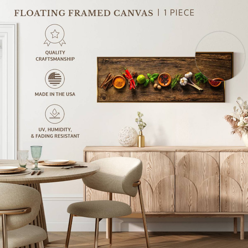 Épices et herbes savoureuses, Cadre flottant doré, 28 po x 10 po