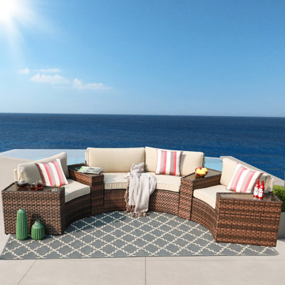 Trumansburg Premium All-Weather Wicker 4 - Person Patio Conversation Sets with Cushions