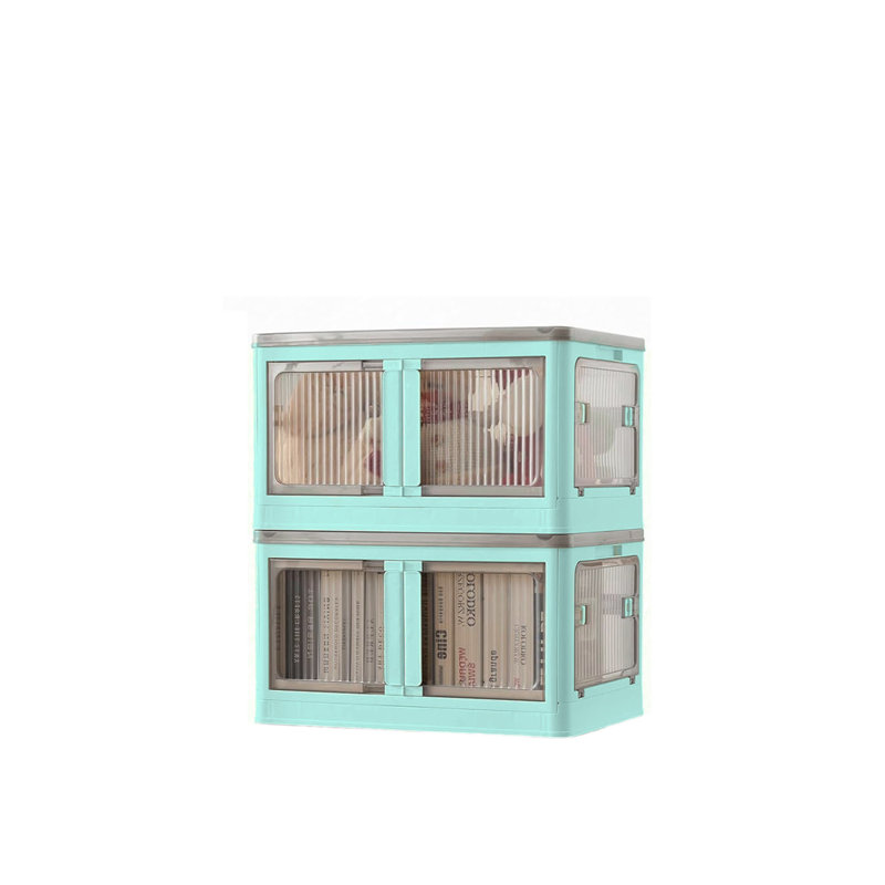 40L White Stackable/Folding Plastic Storage Box with 5 Doors on Wheels - 2 Pack, 40, Blue