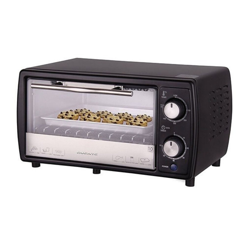OVENTE 4-Slice Countertop Toaster Oven, 700W Stainless Steel Body, 60-Minute Timer and LED Indicator Lights, Portable with Cool Touch Handle and Easy to Clean Baking Pan & Crumb Tray, Black TO6895B