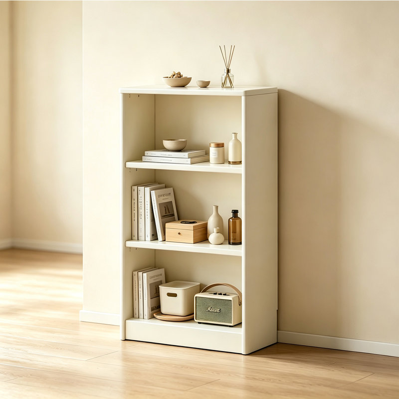 Bibliothèque en bois d'hévéa, 39.96" H x 23.62" W x 9.84" D, Cream