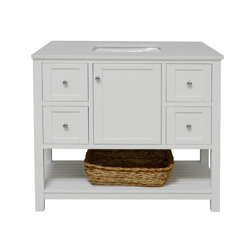 Ensemble de meuble-lavabo simple 42 po Binne, Blanc, Blanc d'ingénierie