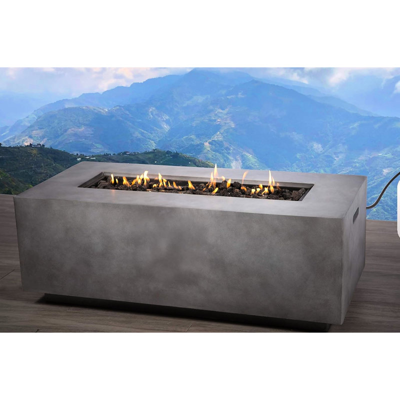 Table de foyer d'extérieur au propane ou au gaz naturel en béton pour les espaces extérieurs, conception moderne, largeur de 42 po, profondeur de 20 po, hauteur de 15 po, 74 lb, poids léger avec poignées, panneau de commande simple à pousser