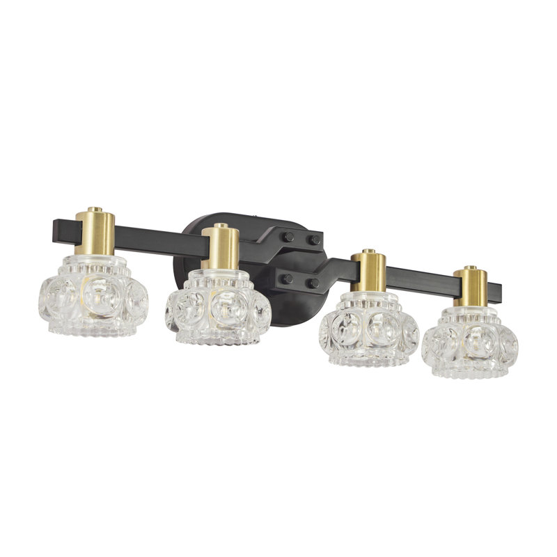 Applique murale 24 po à 4 lumières rétro avec abat-jour en cristal transparent, luminaire de meuble-lavabo en fer noir pour salle de bain ou couloir (sans ampoules)