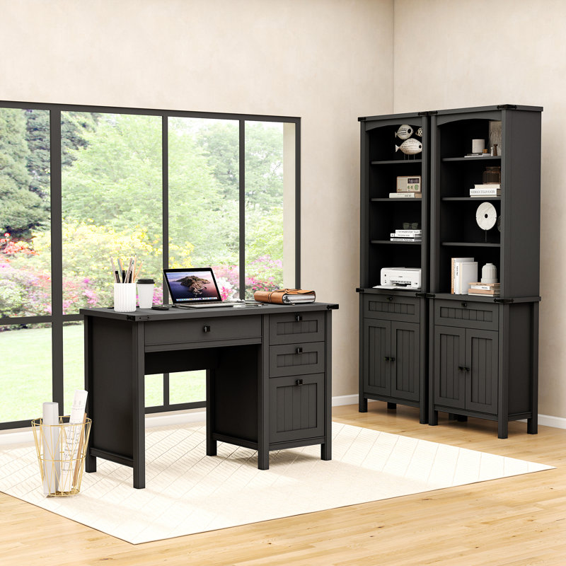 3-piece Office Set, Computer Desk With 2 Bookcases, Black
