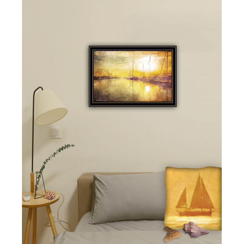 Art mural encadré jaune pour bateaux, décor de la maison par Bluebird Barn, Black