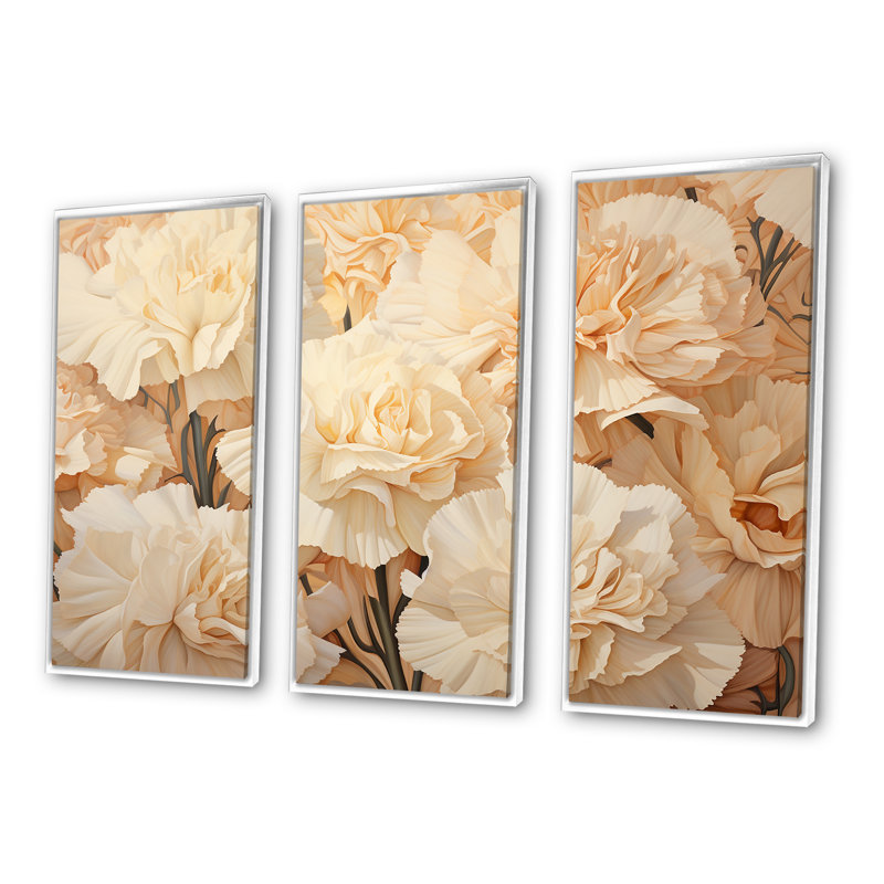 Minimalisme, œillets, fleur, œillets, ensemble d'art mural, H 40 po x l 60 po x P 1 po, Cadre flottant blanc