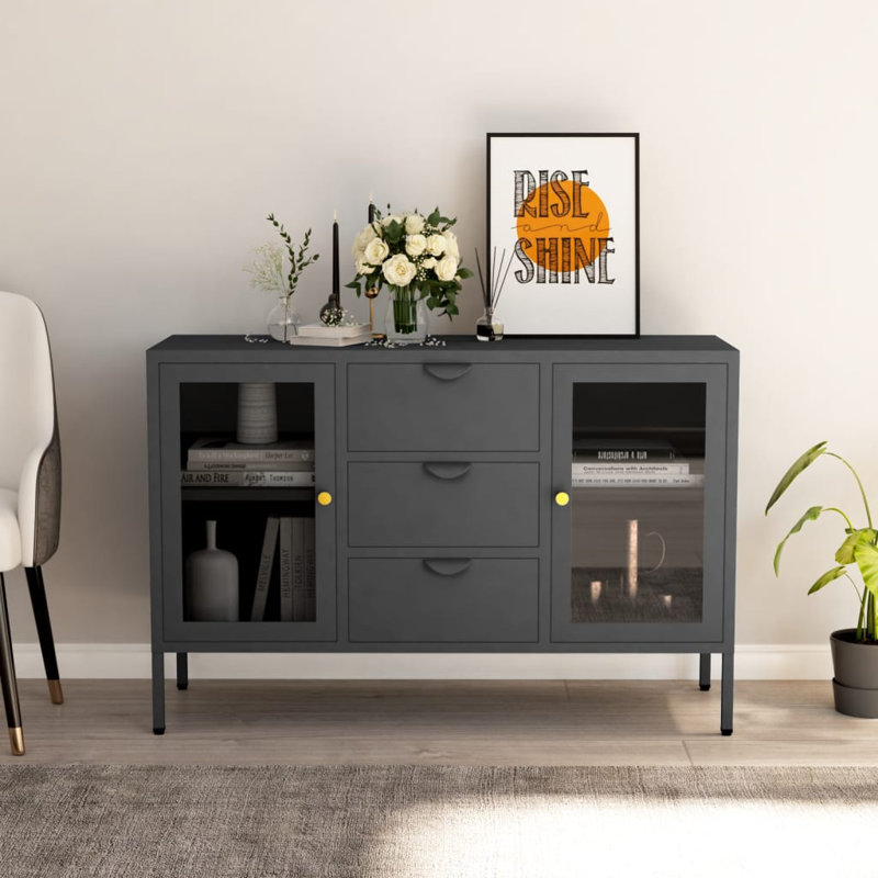 Sideboard Side Table with Adjustable Shelf Steel and Tempered Glass, Anthracite