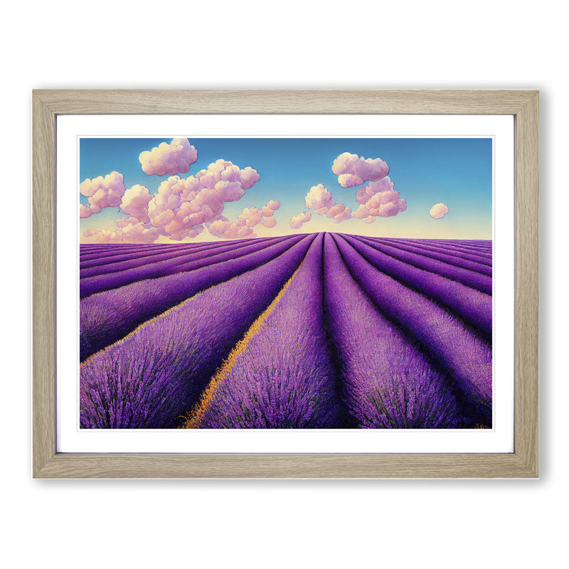 Fabulous Lavender Flower Field - Single Picture Frame Print, 25cm H x 34cm W x 2cm D, Oak Framed