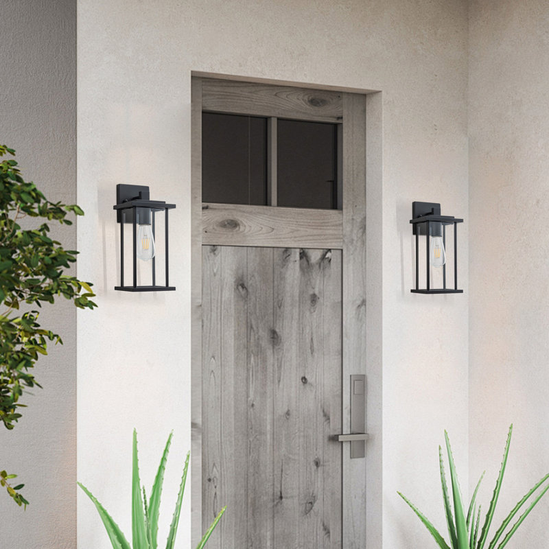 Ensemble de 2 lumières murales d'extérieur noir mat avec abat-jour en verre transparent