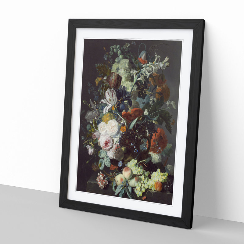 Still Life with Flowers and Fruit Vol.2 by Jan Van Huysum - Picture Frame Painting, 36cm H x 27cm W x 2cm D, Black