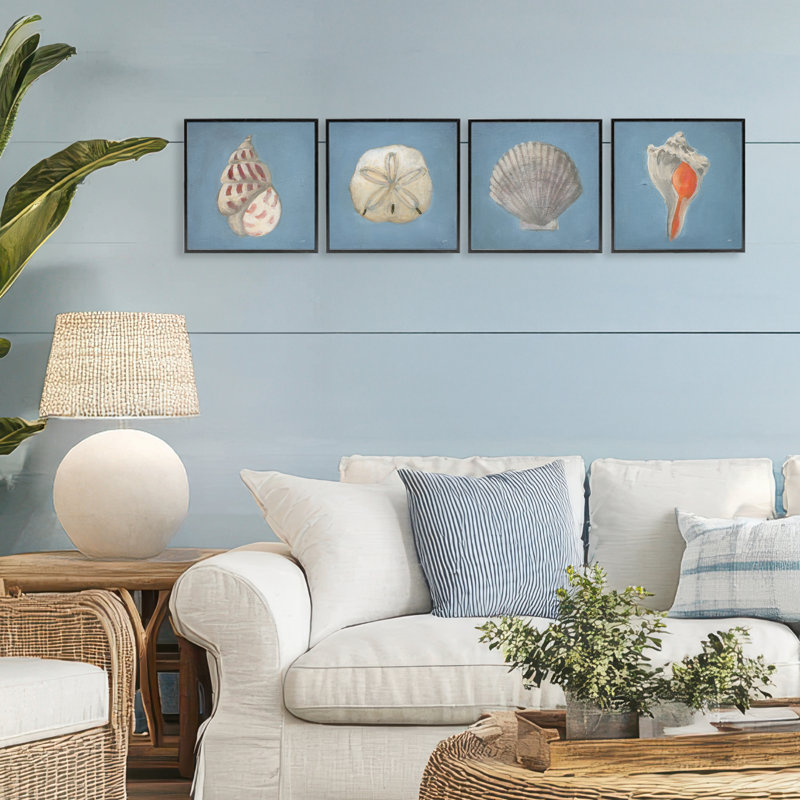 Ensemble de 4 giclées encadrées Soft Sea Shell Collection, design par Julia Purinton, Giclée encadrée noir minuit