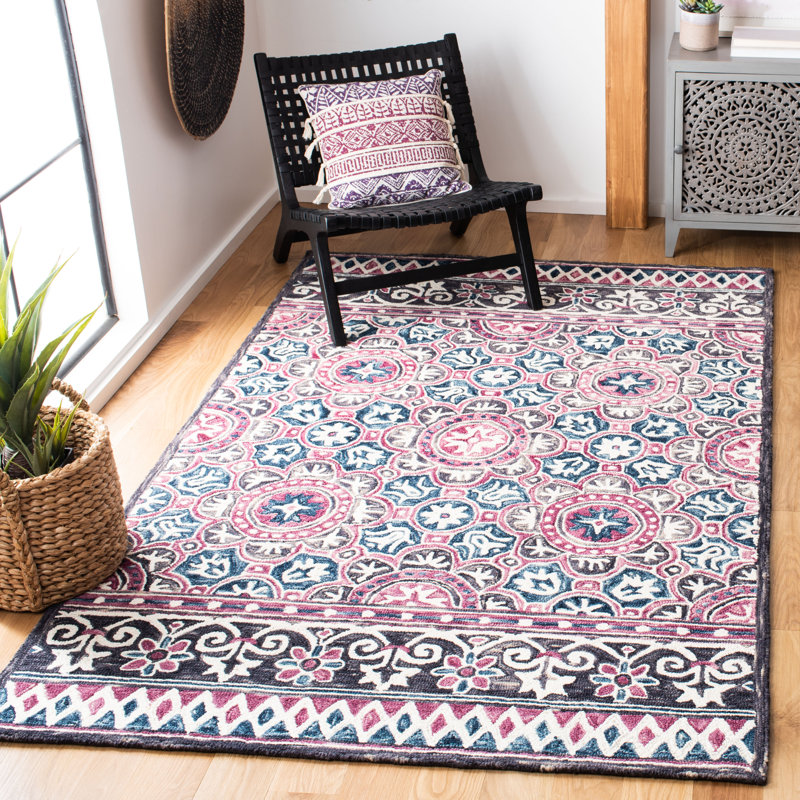 Tapis oriental en laine et coton touffeté à la main avec micro-boucle, Rectangle 8 pi x 10 pi