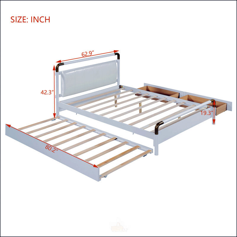 Grand lit plateforme avec rangement en bois, Blanc