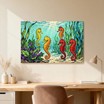 Impression d'un motif d'animal hippocampe coloré sous l'eau
