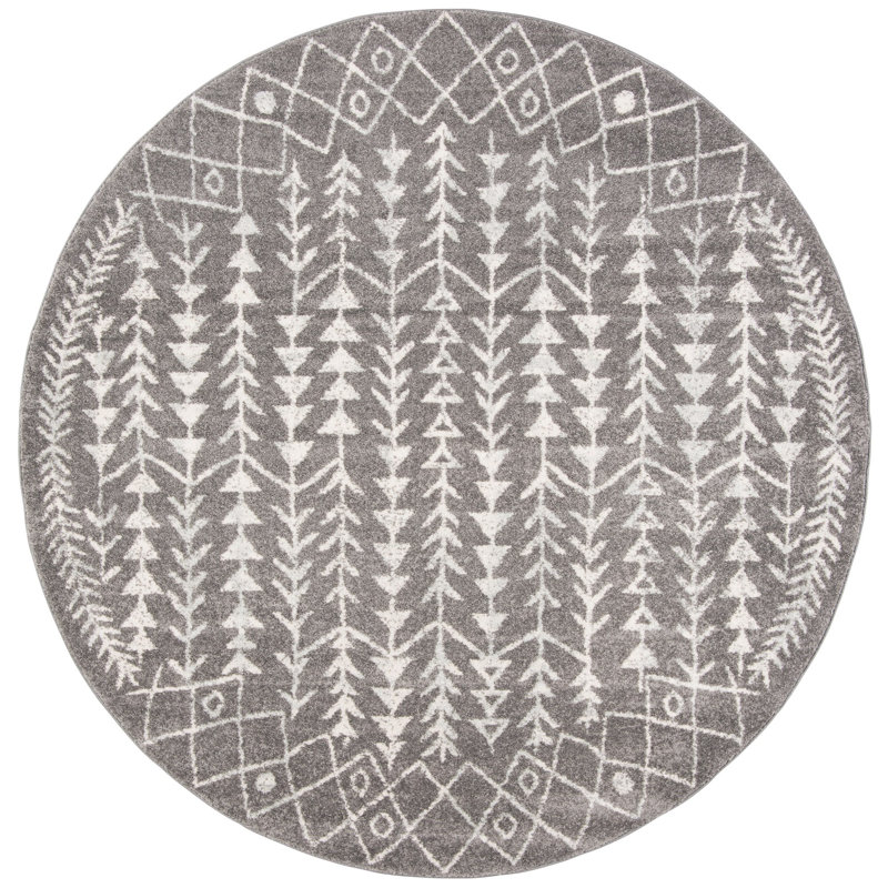 Tapis gris foncé / ivoire Renshaw, Rond 6 pi 7 po