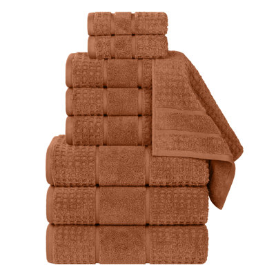 Hisela Zero Twist Cotton Solid Waffle Honeycomb Plush Soft Absorbent Medium Weight Assorted Towel Set