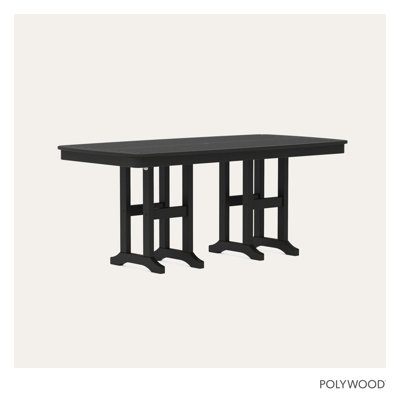 Nautical dining table in black with a rectangular slatted top and trestle base.