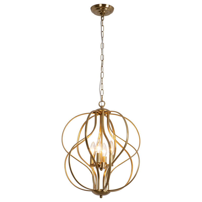 Lustre géométrique en fer forgé 4 lumières l 17,3 po Avers, 18" × 18", Laiton poli
