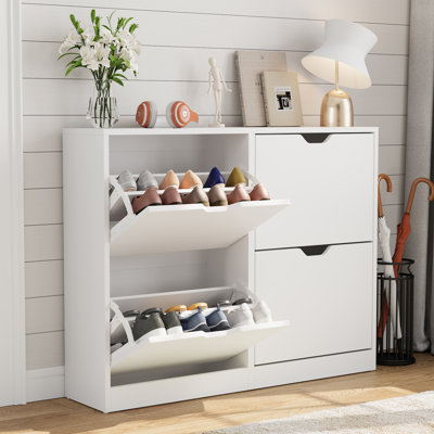 Shoe Storage Cabinet with 4 Flip-Out Drawers