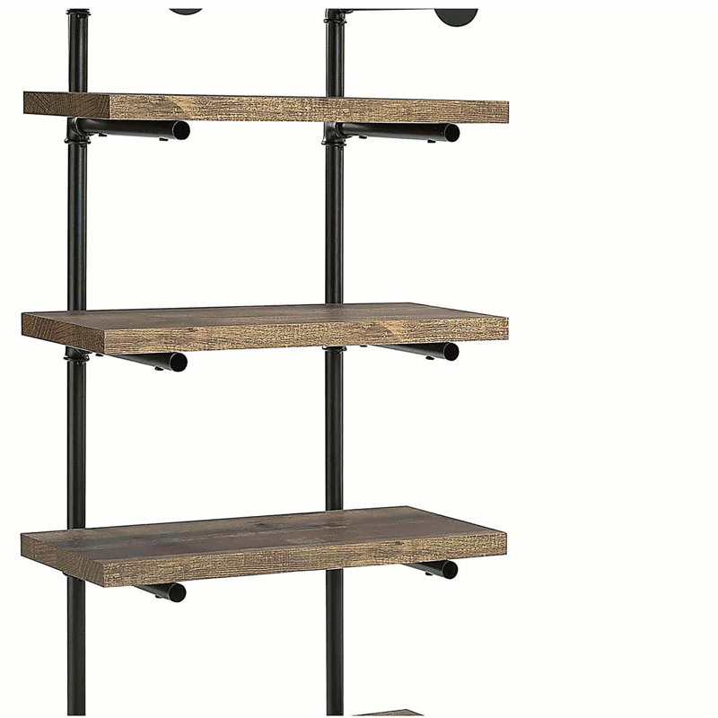 Black and Rustic Oak 4-tier Wall Shelf, Black/Brown, (4 Shelves) 46.08"H x 23.58"W x 11.58"D