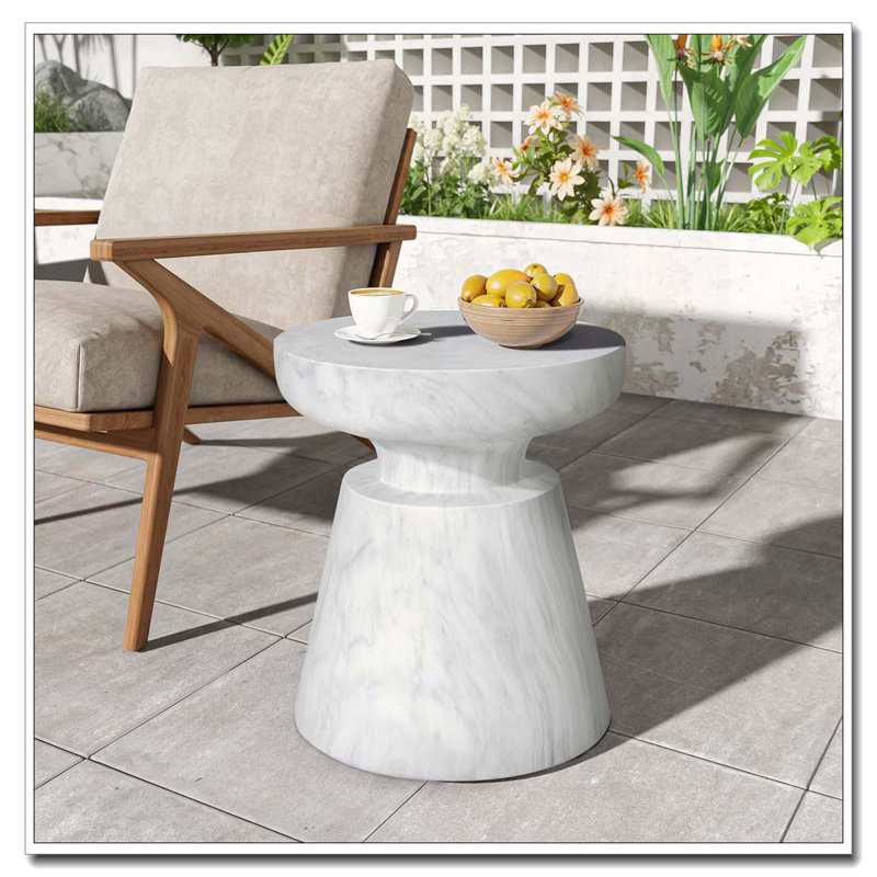 Outdoor Concrete Patio Side Tablbe, White