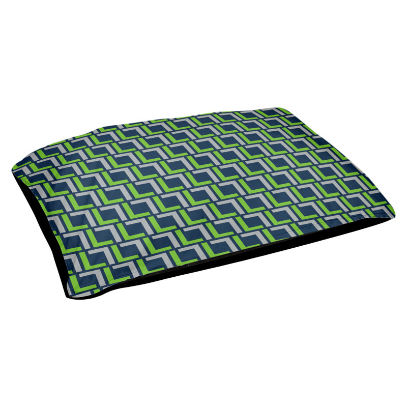 Coussin d'extérieur pour chien Tuileries, Petit (l 28 po x P 18 po x H 4 po), Bleu marine collège / vert action / gris loup