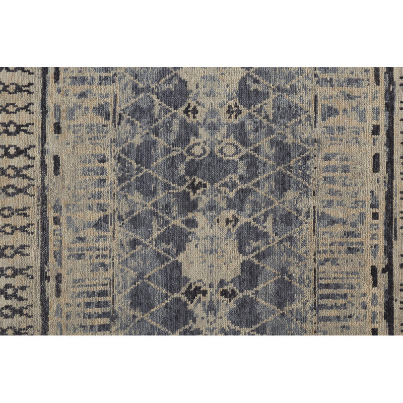 Ivory and Blue Hand-Knotted Wool Trellis Area Rug