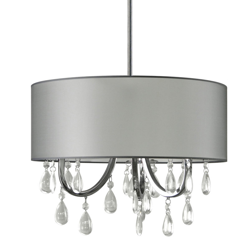 Luminaire suspendu tambour 3 lumières Devon, Gris diaphane