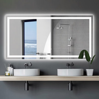 Miroir de salle de bain 72 "x 36" à DEL avec antibuée et capteur tactile - Miroir mural moderne sans cadre pour meuble-lavabo, salle de douche ou vestiaire