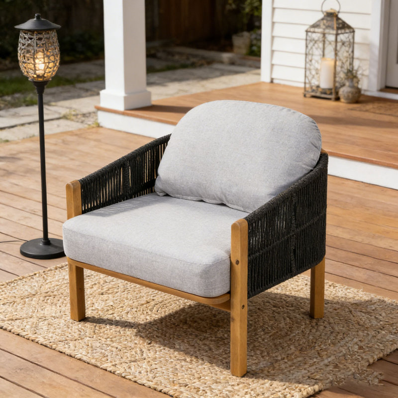 Fauteuil club d'extérieur en bois, Gris-1