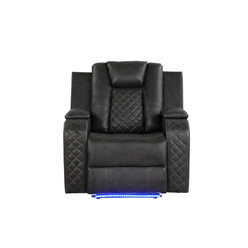 BENZ LED & Power Recliner Chair Made With Faux Leather In Gray Same As 659436262294 (CA Inventory), Gray Polyurethane