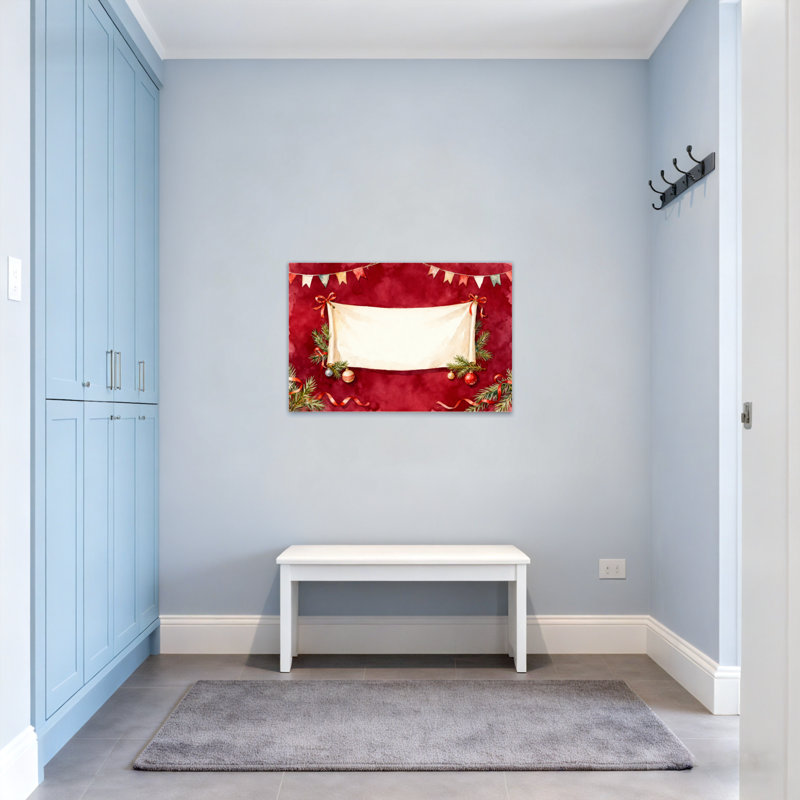 Christmas Christmas Banner With Pine And Ornaments, 28" H x 40" W