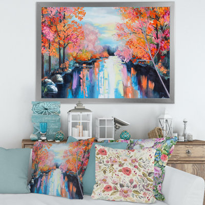 «Orange Autumn Forest by the River», peinture sur toile