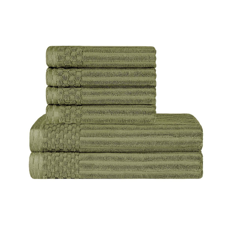 Ribbed Cotton Absorbent Heavy Hand and Bath Towel Set, Sage