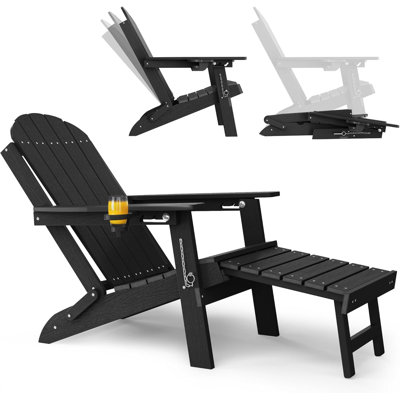 All Weather Outdoor Folding Adirondack Chairs With Ottoman And Adjustable Backrest & 1 Cup Holders