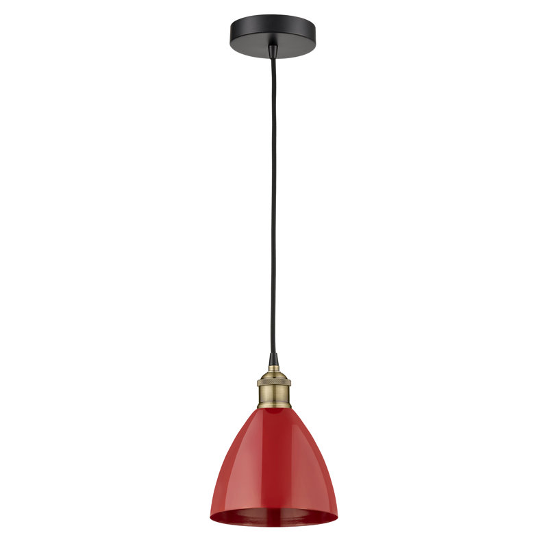 1 - Light Single Drop Pendant Pendant, Red, Black Antique Brass, 11.25" H x 7.5" W x 7.5" D