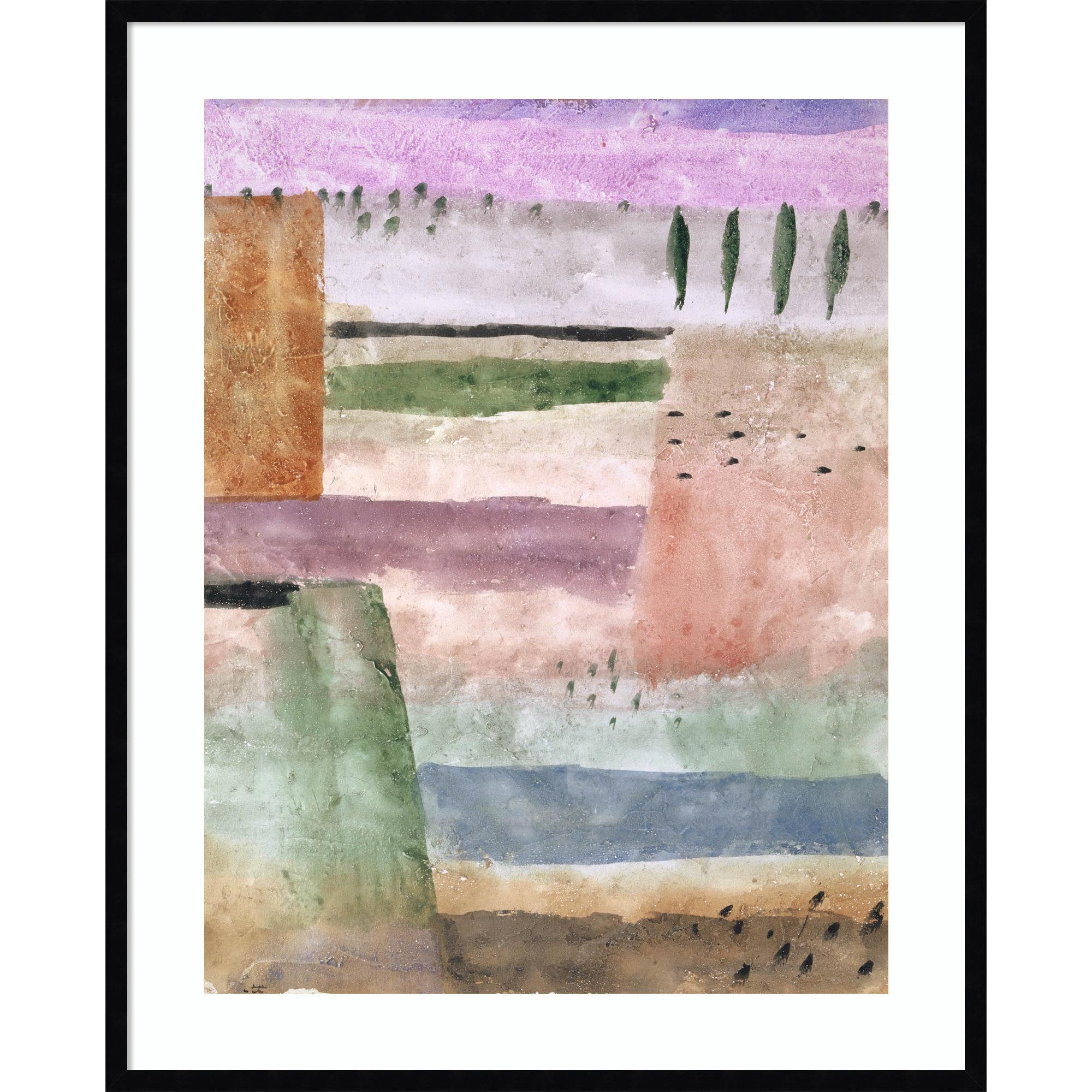Landscape with Poplars by Paul Klee Wood Framed Wall Art Print, 41" H x 33" W, Black 